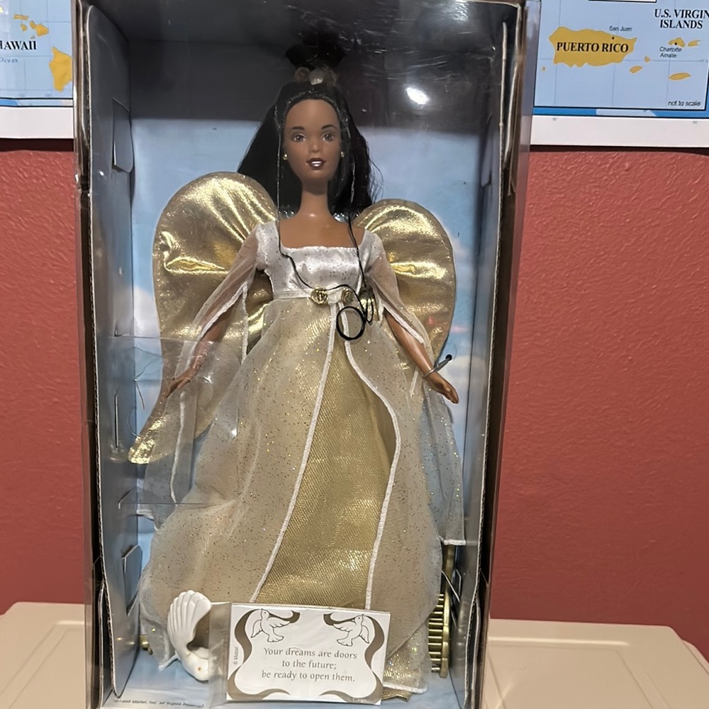 Barbie Angel Doll with Gold and White Gown